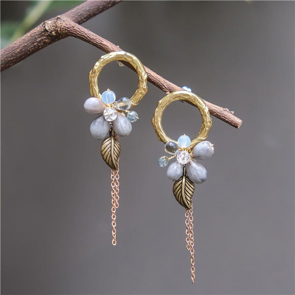 圓圈樹葉編織耳環